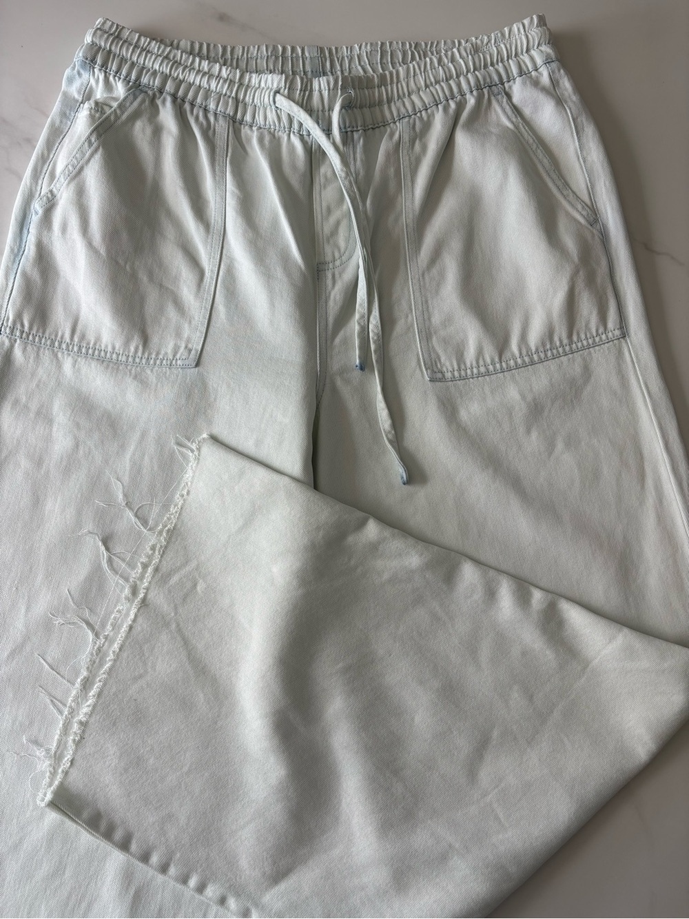 Thread & Supply Light White Wide-Leg Drawstring Pants Lyocell Sz XL - Picture 2 of 10